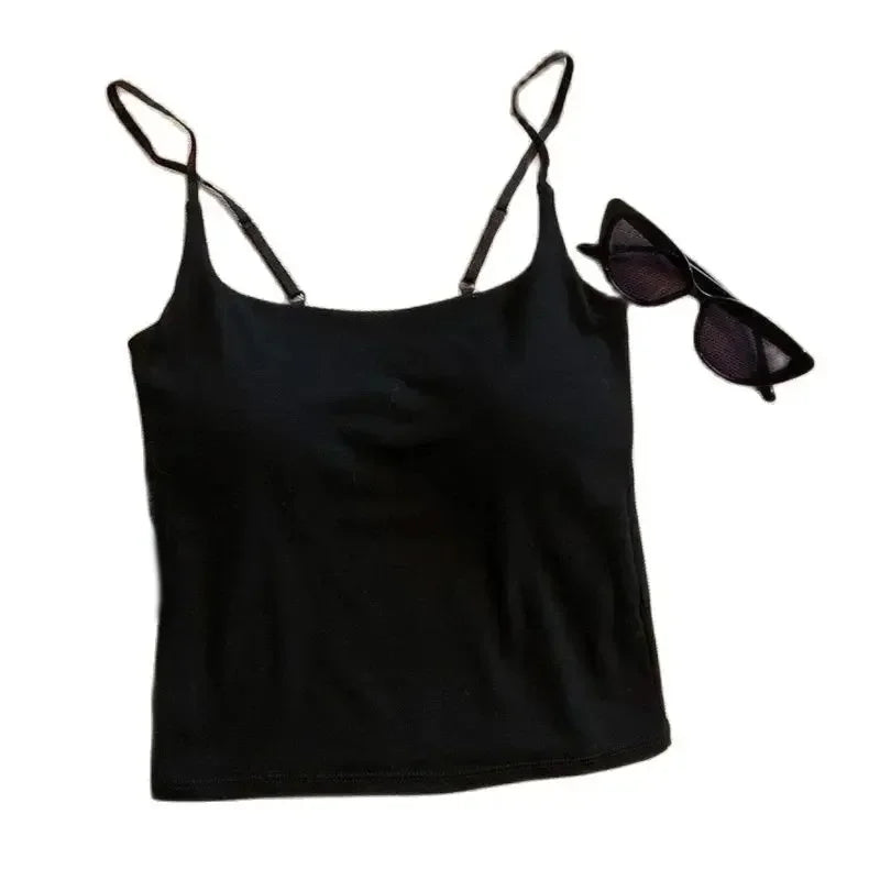 New Simple Cotton Summer Sling Camisole Women Girls Crop Top Sleeveless Shirt Lady Bra Tops Straps Skinny Camisole look thinner