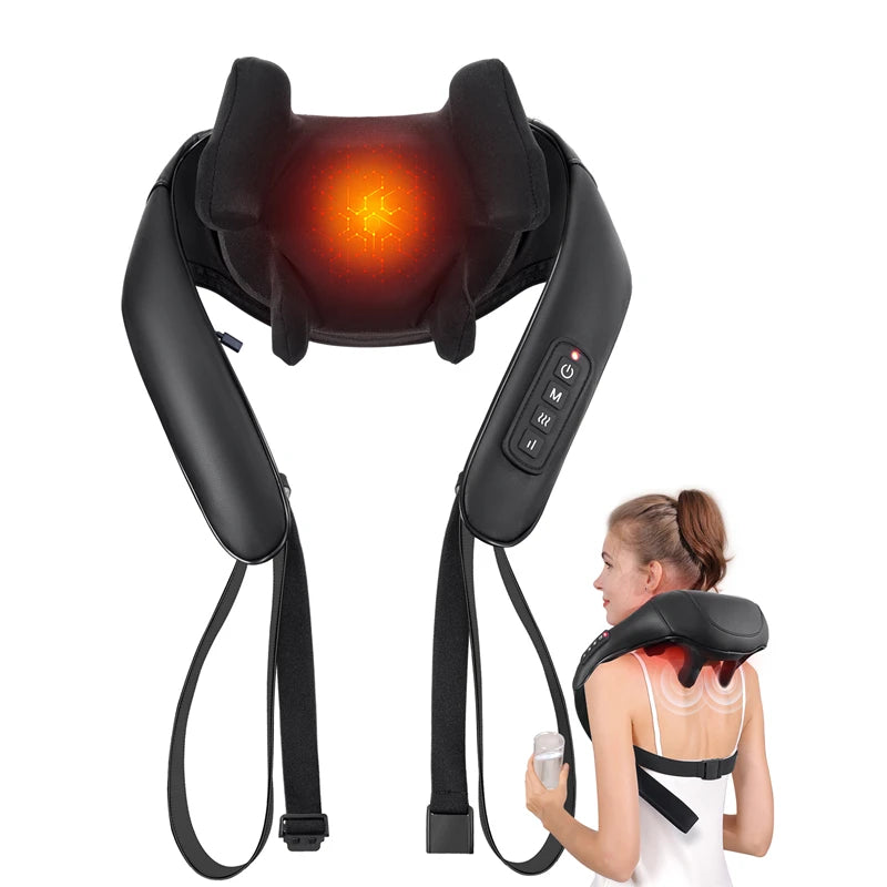 Masgre Shiatsu Back Neck Massager Cordless Shoulder Massager with Heat Electric Deep Tissue 3D Kneading Massage Pillow