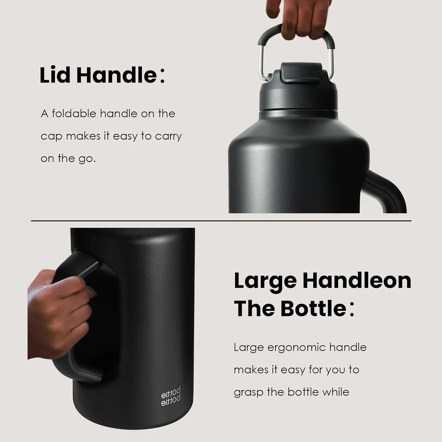 Insulated 64 oz Stainless Steel Water Bottle with Straw, Vacuum-Sealed Lid for Workout & Sports - Black