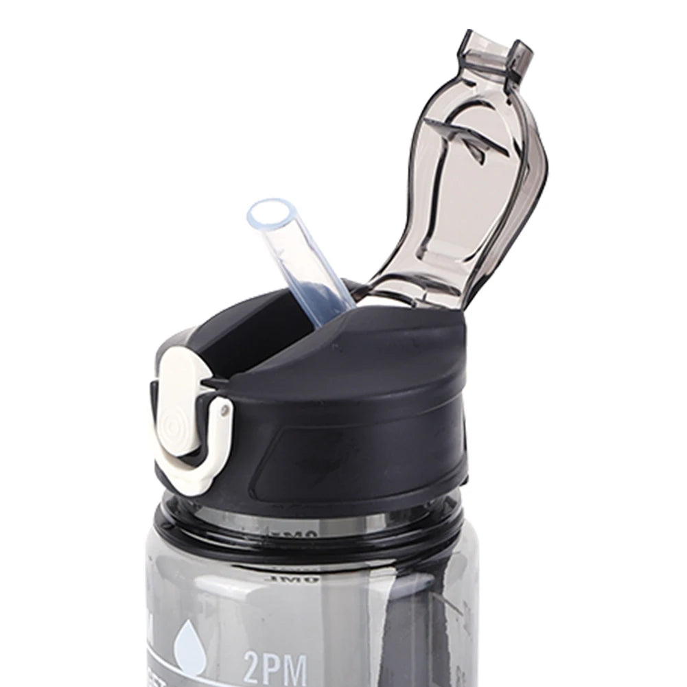 800ml Water Bottle Leakproof Motivational Drinking Bottle for Sports (Black)