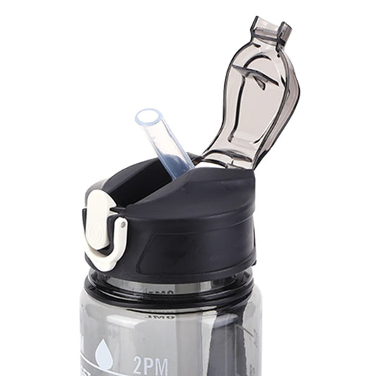800ml Water Bottle Leakproof Motivational Drinking Bottle for Sports (Black)