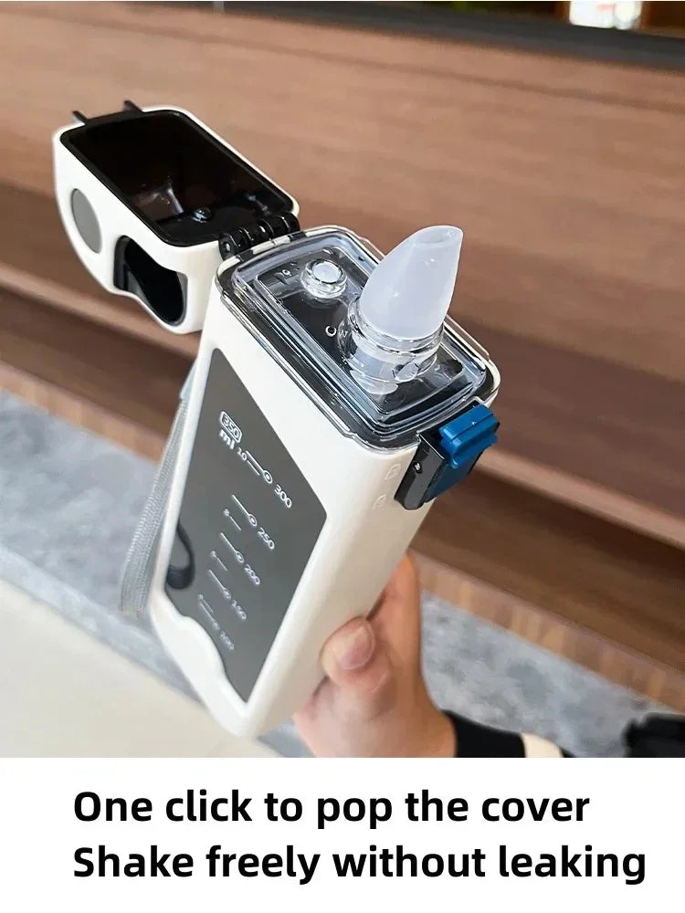 1pc 350ml sports water bottle, square portable plastic water bottle, fitness cup, outdoor sports water bottle