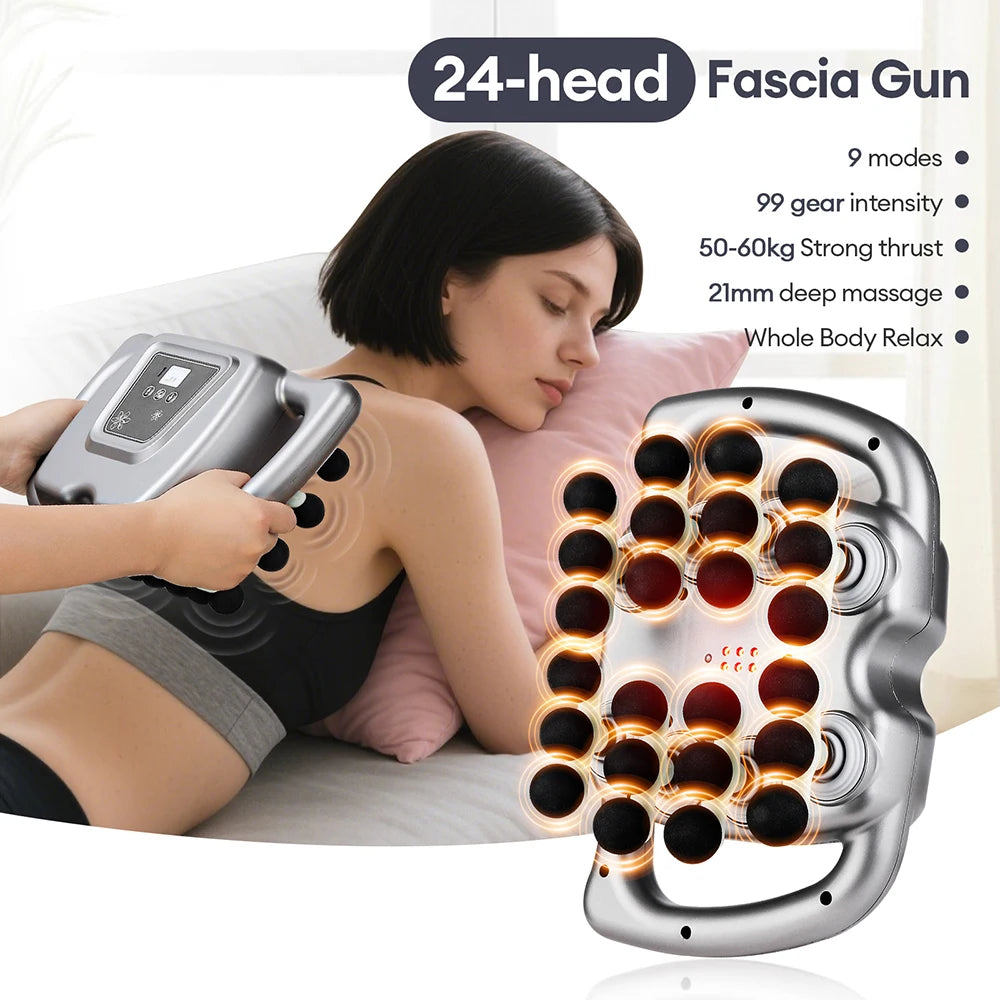 24-Head Fascia Gun 9 Modes High Frequency Vibration Body Massage Gun Back Neck Shoulder Waist Massager Muscle Masajeador