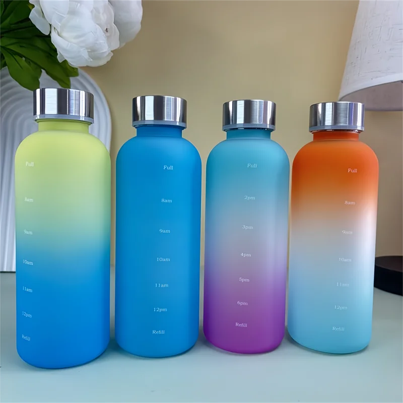550ml Bottle With Time Marker Motivational Reusable Fitness Sports Outdoors Travel Leakproof BPA Free Frosted Plastic