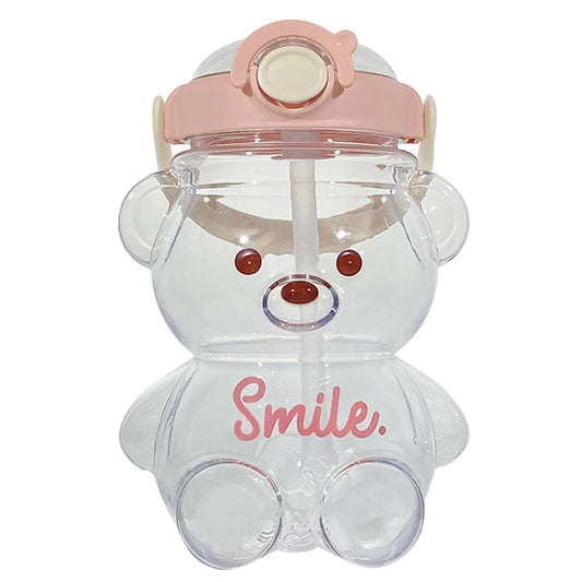 1000ml Large Capacity Cartoon Bear Plastic Sippy Cup Children's Portable Backpack Kettle Water Bottle Mug with Straw Girl's Cup