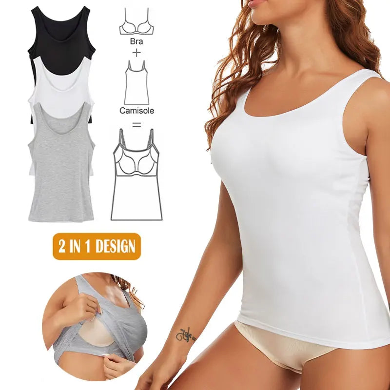 Fitness Workout Running Shirts Compression Camisole Shapewear Tank Top for Women with Built in Bra Women's Padded Sports Bra