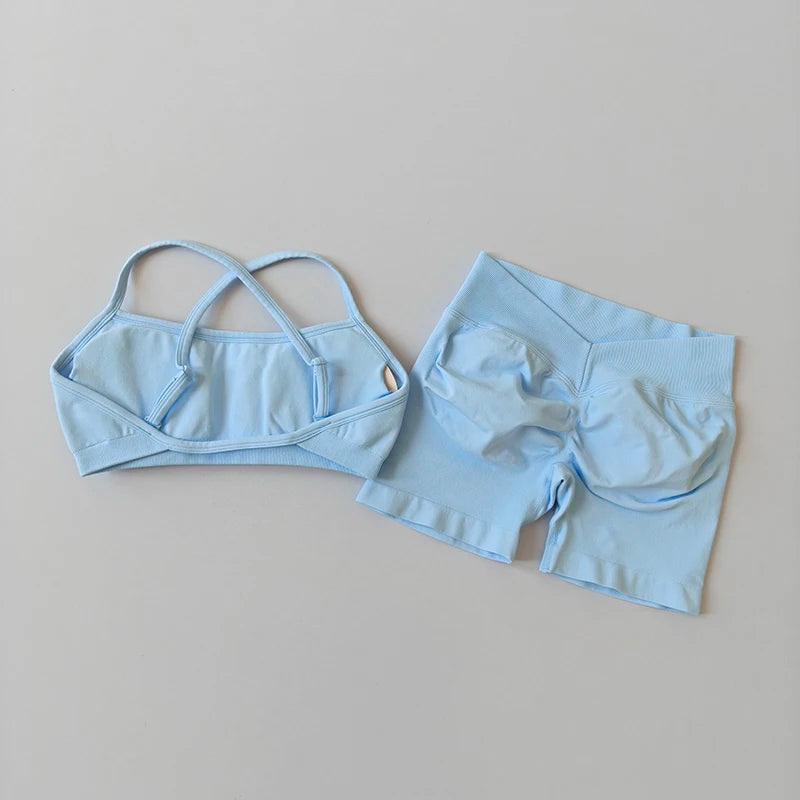 Women's 2-Piece Yoga Suit Seamless Fitness Suit Gym Clothes Sports Bra Impact Shorts Set Workout Set Gym Outfit