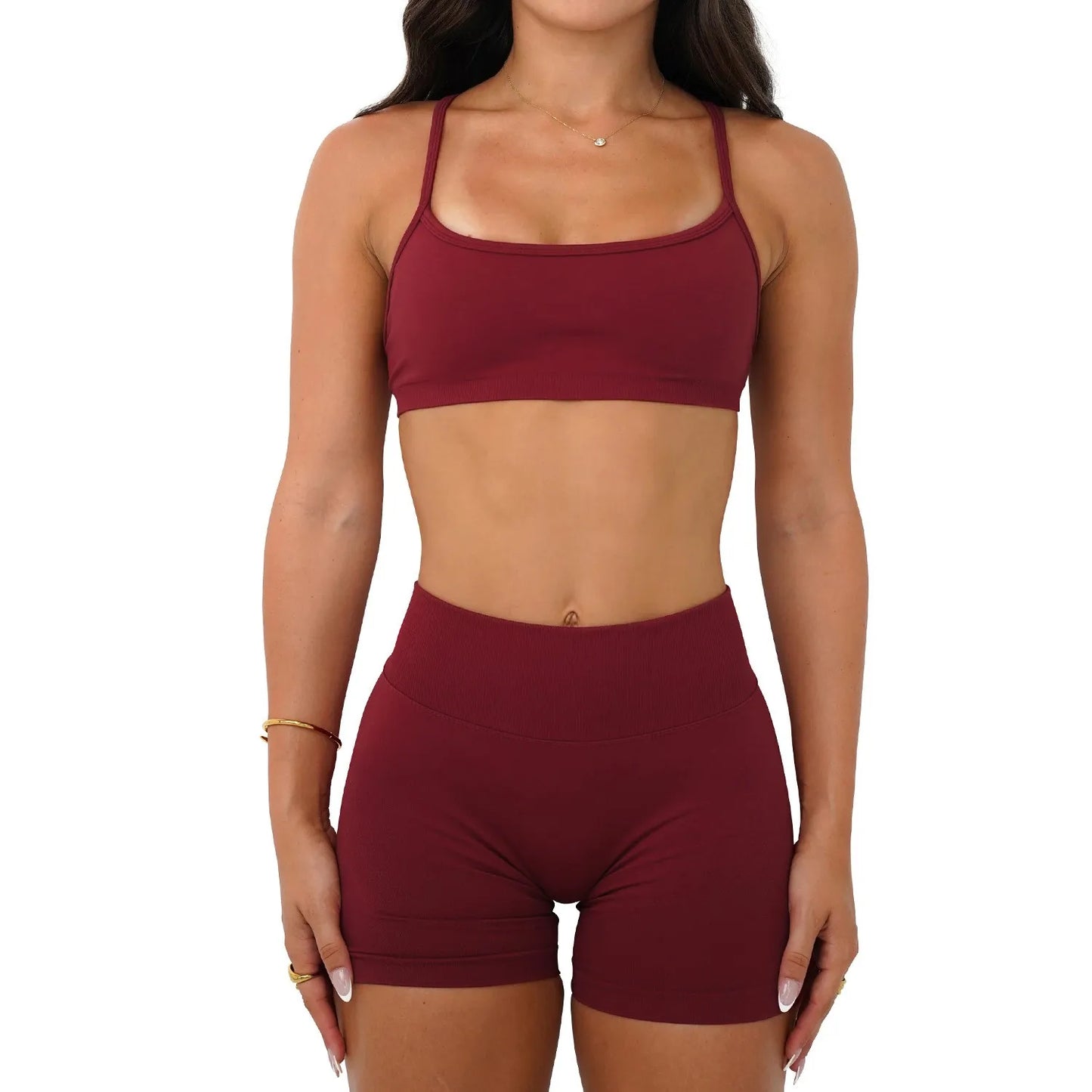 Women's 2-Piece Yoga Suit Seamless Fitness Suit Gym Clothes Sports Bra Impact Shorts Set Workout Set Gym Outfit