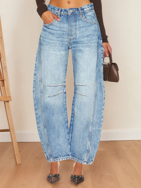2025 New Women's Mid-Waist Curved Straight-Leg Denim Cropped Pants, Fashionable, Casual and Comfortable Jeans, Suitable for Spring