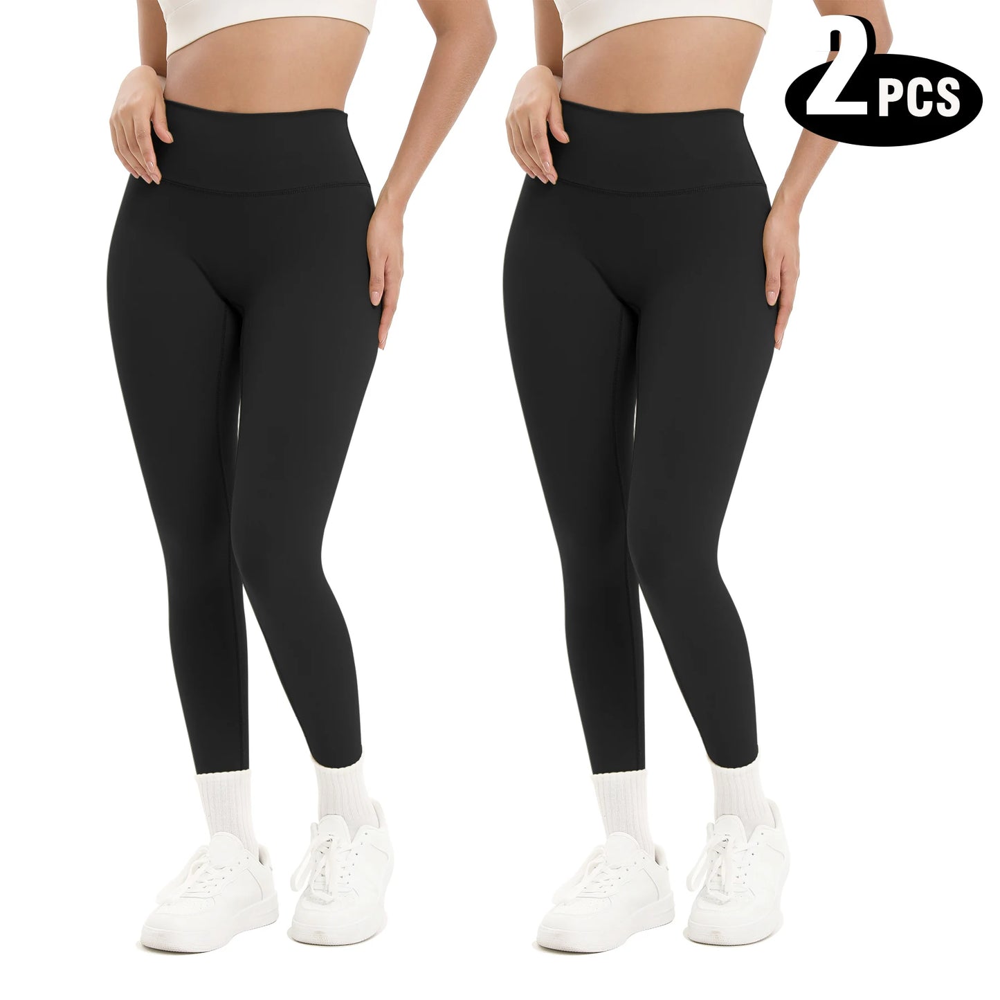 2 Pack Women's High Waisted Sexy Butt Lifting Seamless Solid Color Yoga Leggings Elastic And Breathable Fitness Sports Pants