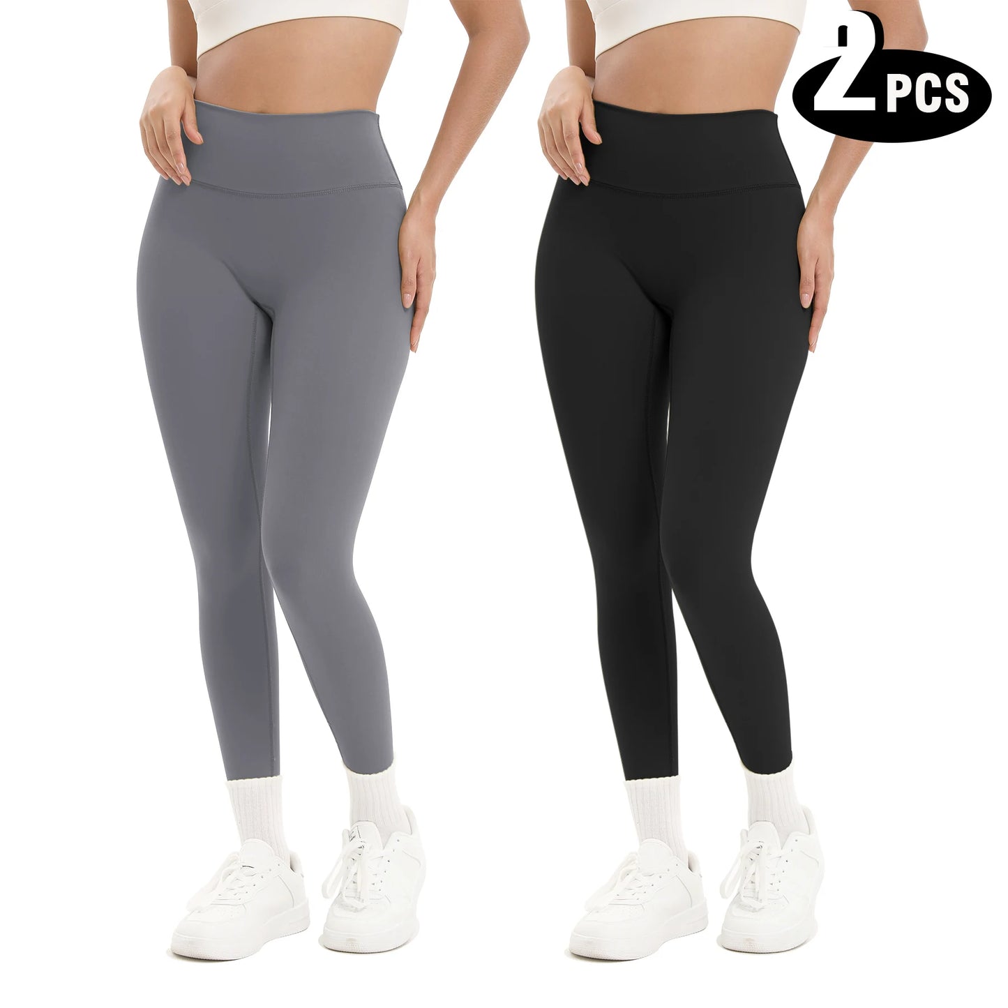 2 Pack Women's High Waisted Sexy Butt Lifting Seamless Solid Color Yoga Leggings Elastic And Breathable Fitness Sports Pants