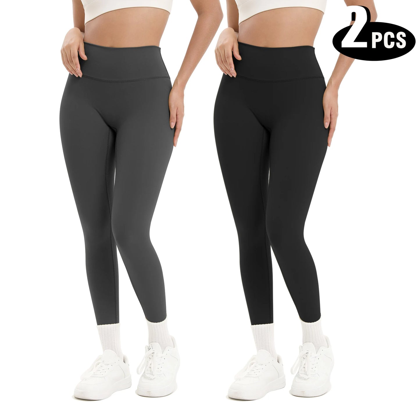 2 Pack Women's High Waisted Sexy Butt Lifting Seamless Solid Color Yoga Leggings Elastic And Breathable Fitness Sports Pants