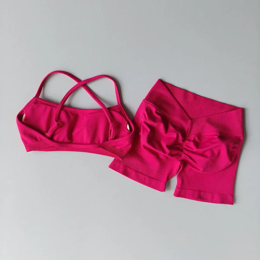 Women's 2-Piece Yoga Suit Seamless Fitness Suit Gym Clothes Sports Bra Impact Shorts Set Workout Set Gym Outfit