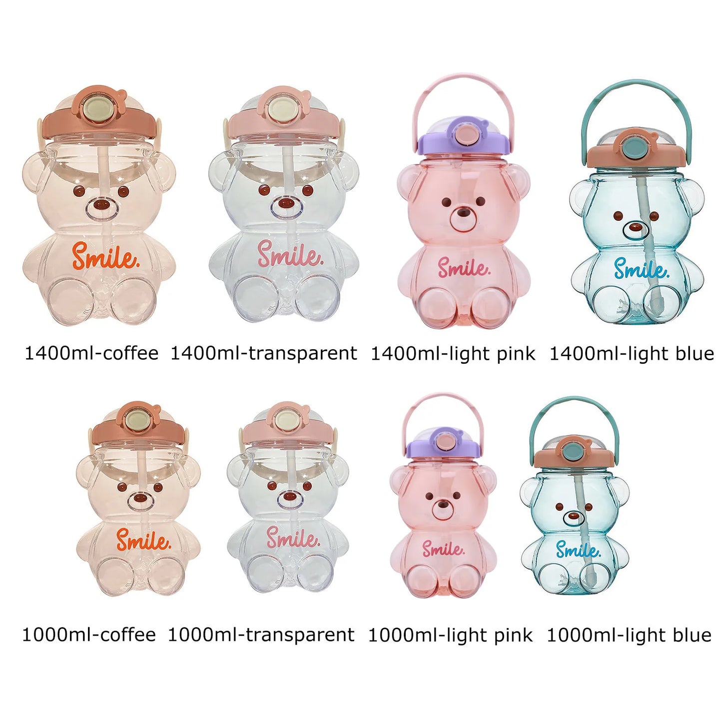 1000ml Large Capacity Cartoon Bear Plastic Sippy Cup Children's Portable Backpack Kettle Water Bottle Mug with Straw Girl's Cup