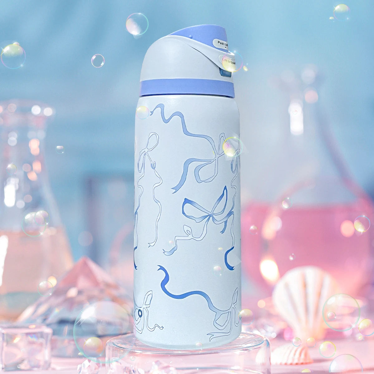 Owalaa Blue butterfly Water bottle 32oz,945ML,with straw,heat preservation time more than 24 hours,camping,work,indoor