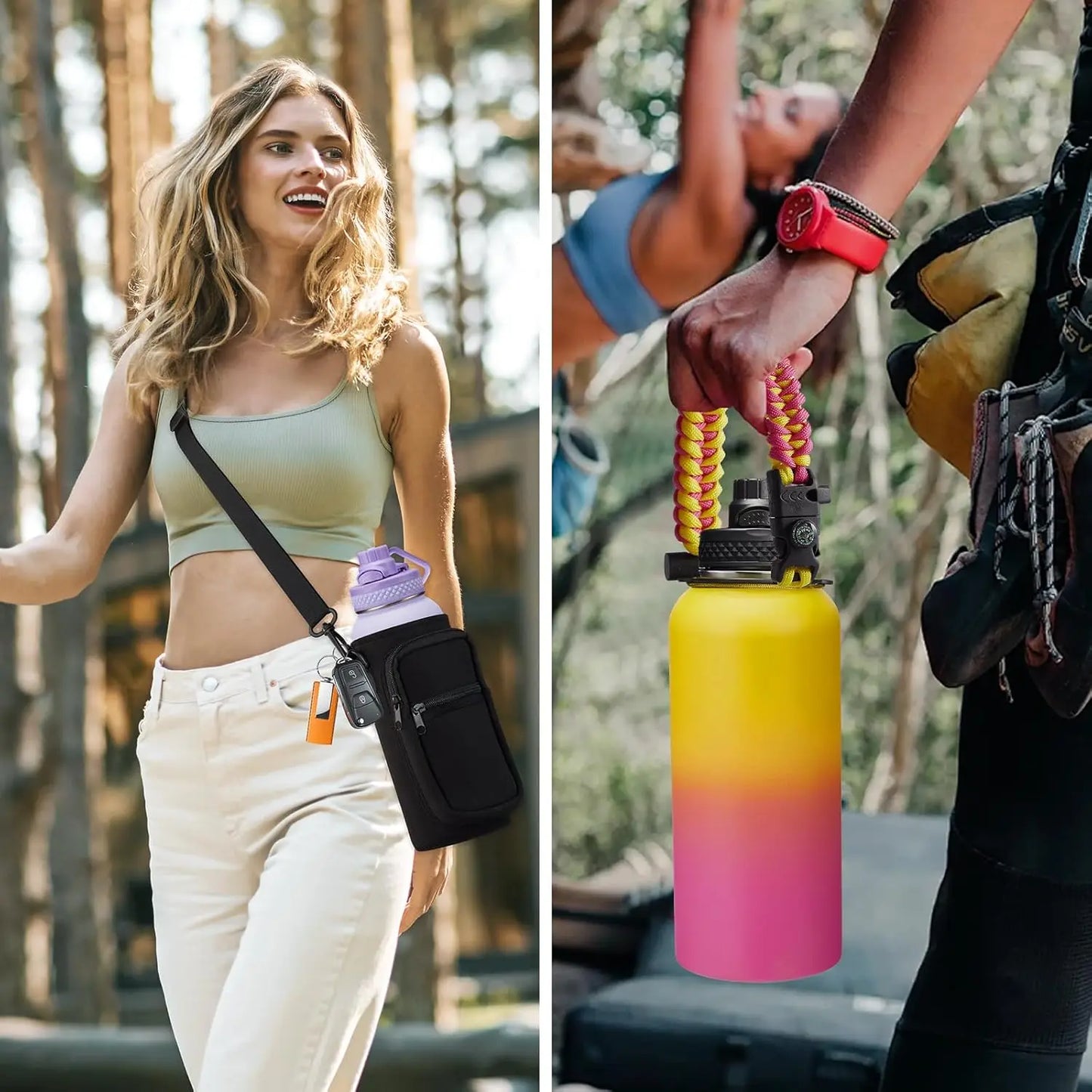 32oz-64oz Insulated Stainless Steel Water Bottle with Straw, Flip Lid, Handle, Paracord Carrier & Silicone Boot, BPA-Free