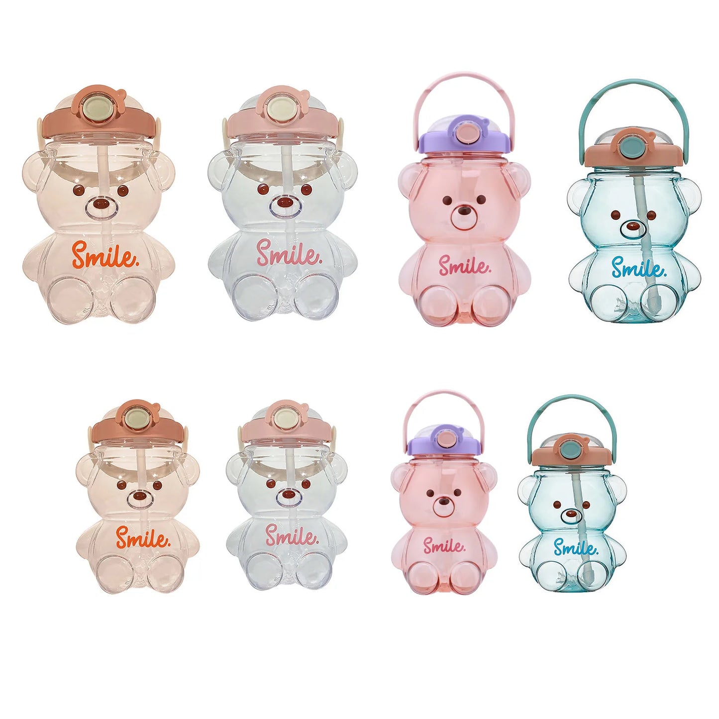 1000ml Large Capacity Cartoon Bear Plastic Sippy Cup Children's Portable Backpack Kettle Water Bottle Mug with Straw Girl's Cup