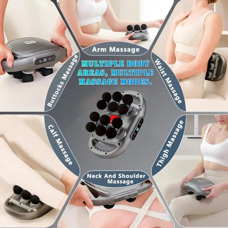 12 head massage gun, deep tissue impact massager, suitable for the back, shoulders, legs, and feet - silent handheld massage dev