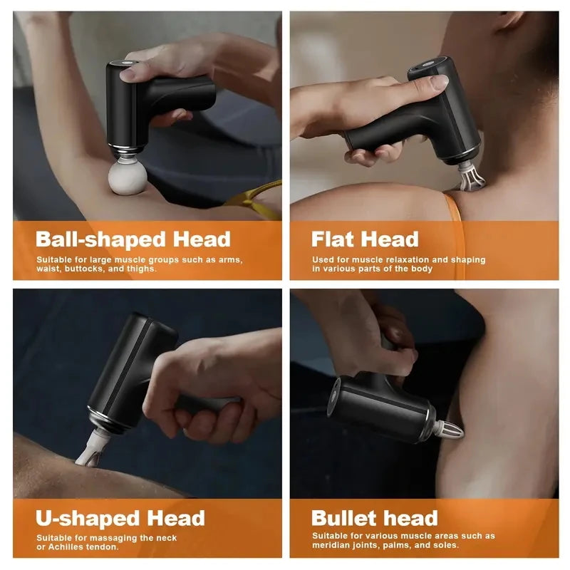 A Portable Electric Fascia Massage Gun, 4 Replaceable Massage Heads, 6-Speed Mode Adjustment, Deep Tissue Impact Muscles, Reliev