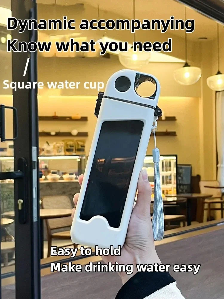 1pc 350ml sports water bottle, square portable plastic water bottle, fitness cup, outdoor sports water bottle