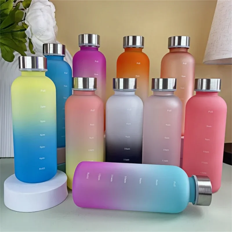 550ml Bottle With Time Marker Motivational Reusable Fitness Sports Outdoors Travel Leakproof BPA Free Frosted Plastic