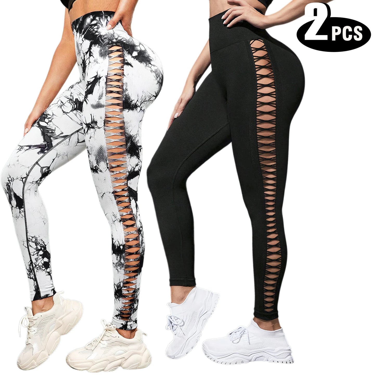 2 Pack Women's High Waisted Sexy Butt Lifting Seamless Solid Color Yoga Leggings Elastic And Breathable Fitness Sports Pants