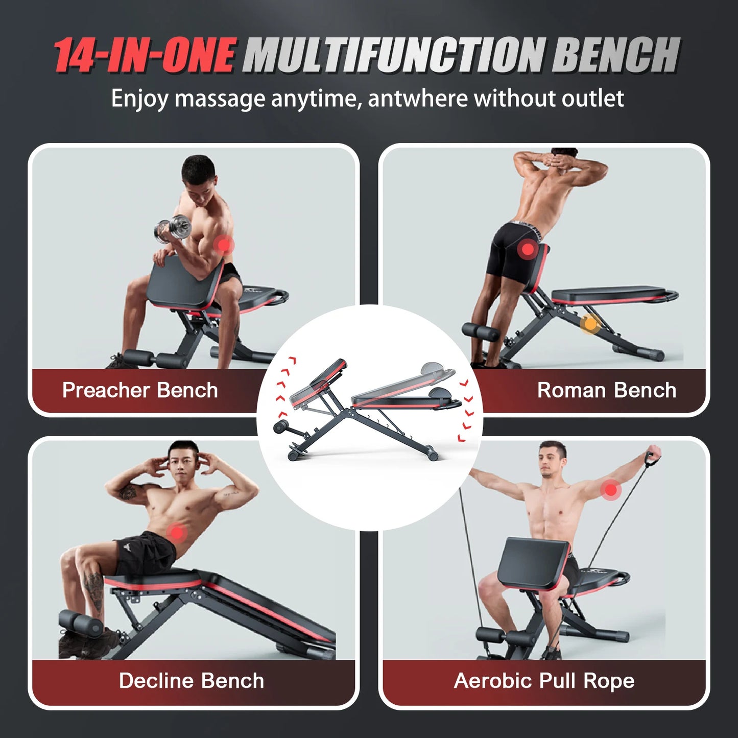 14-in-1 Foldable Dumbbell Bench Weight Pre-Assembled Multi-Functional 1000 lbs 6 Adjustable Levels for Full Body Workout