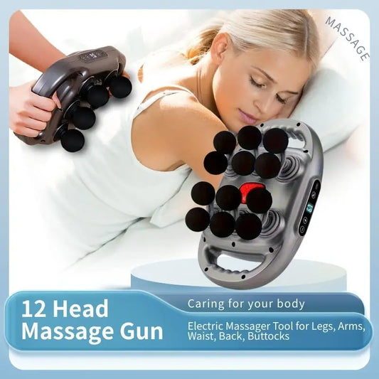 12 head massage gun, deep tissue impact massager, suitable for the back, shoulders, legs, and feet - silent handheld massage dev