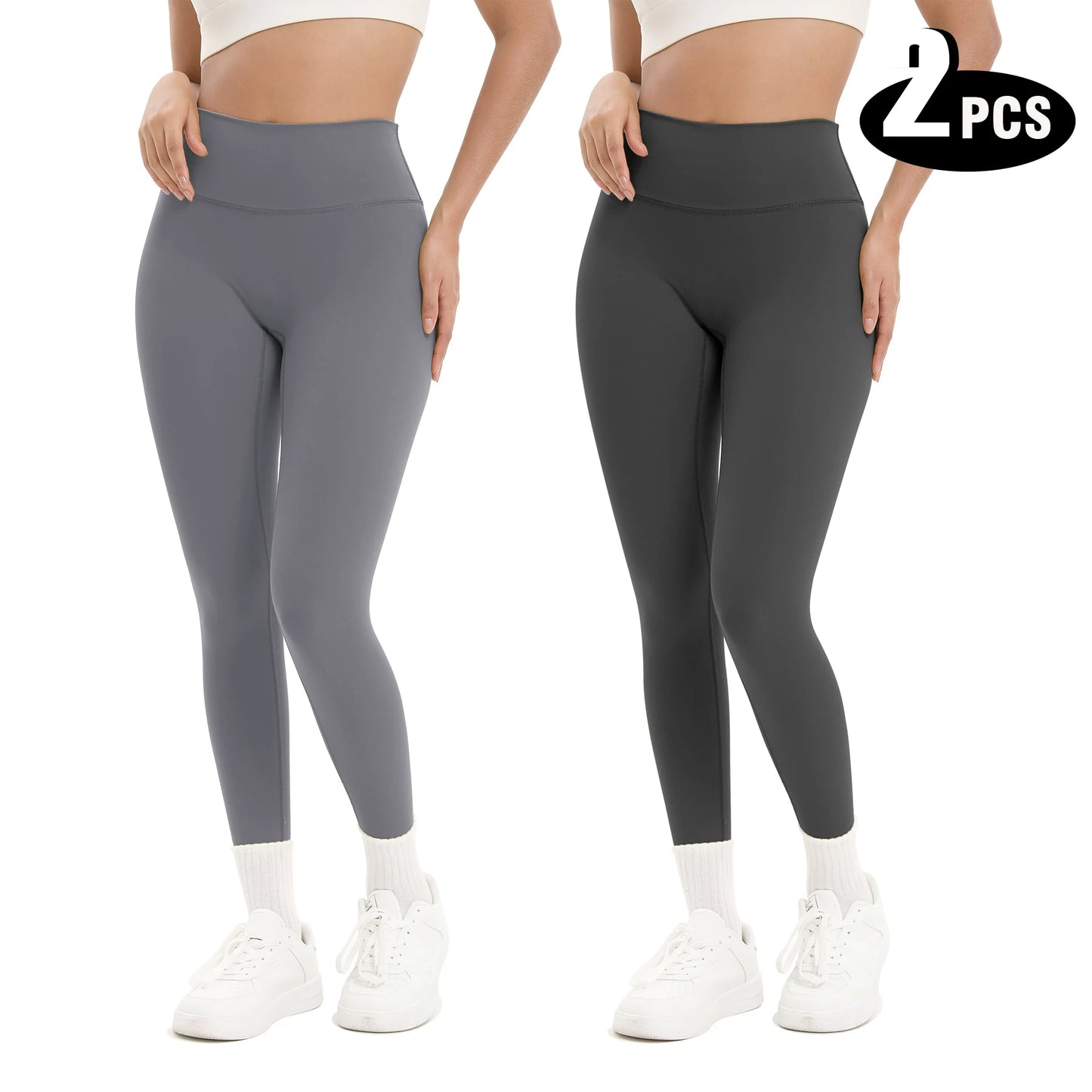 2 Pack Women's High Waisted Sexy Butt Lifting Seamless Solid Color Yoga Leggings Elastic And Breathable Fitness Sports Pants