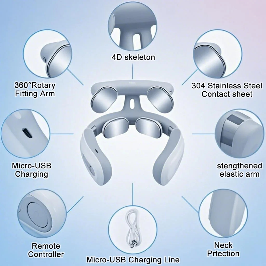 Four heads Adjustable USB Charging Neck Massager Heating Function Breathing Light For Neck Pain Relief And Relaxation