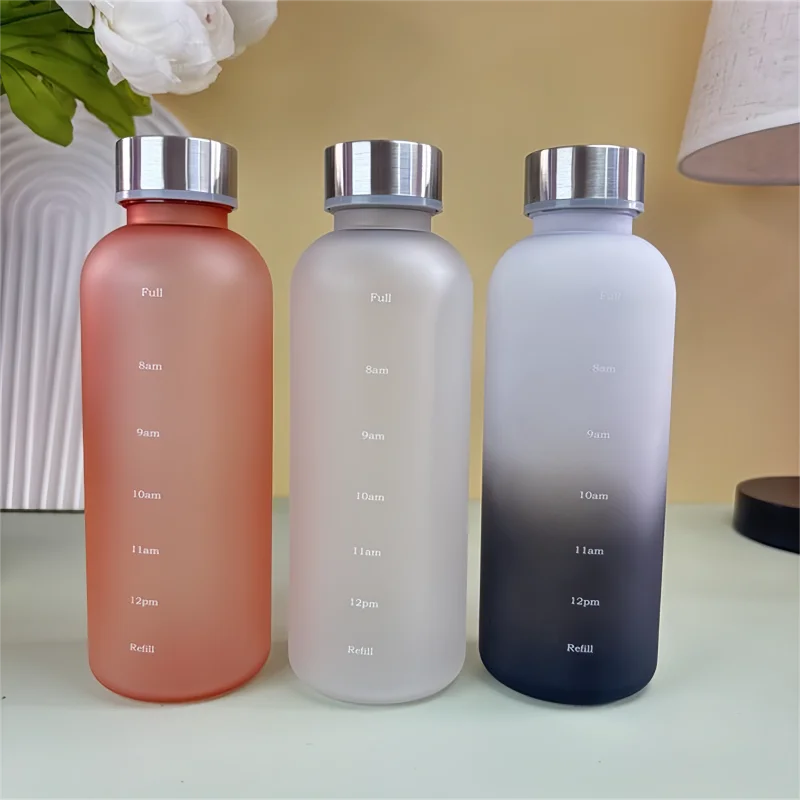 550ml Bottle With Time Marker Motivational Reusable Fitness Sports Outdoors Travel Leakproof BPA Free Frosted Plastic