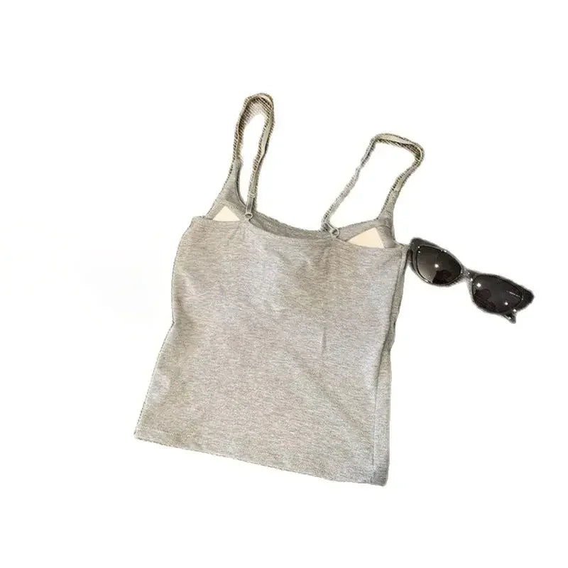 New Simple Cotton Summer Sling Camisole Women Girls Crop Top Sleeveless Shirt Lady Bra Tops Straps Skinny Camisole look thinner
