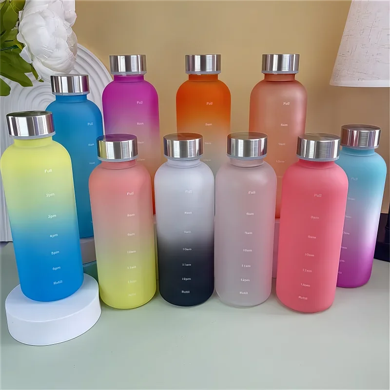 550ml Bottle With Time Marker Motivational Reusable Fitness Sports Outdoors Travel Leakproof BPA Free Frosted Plastic
