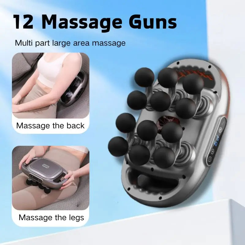 12 head massage gun, deep tissue impact massager, suitable for the back, shoulders, legs, and feet - silent handheld massage dev
