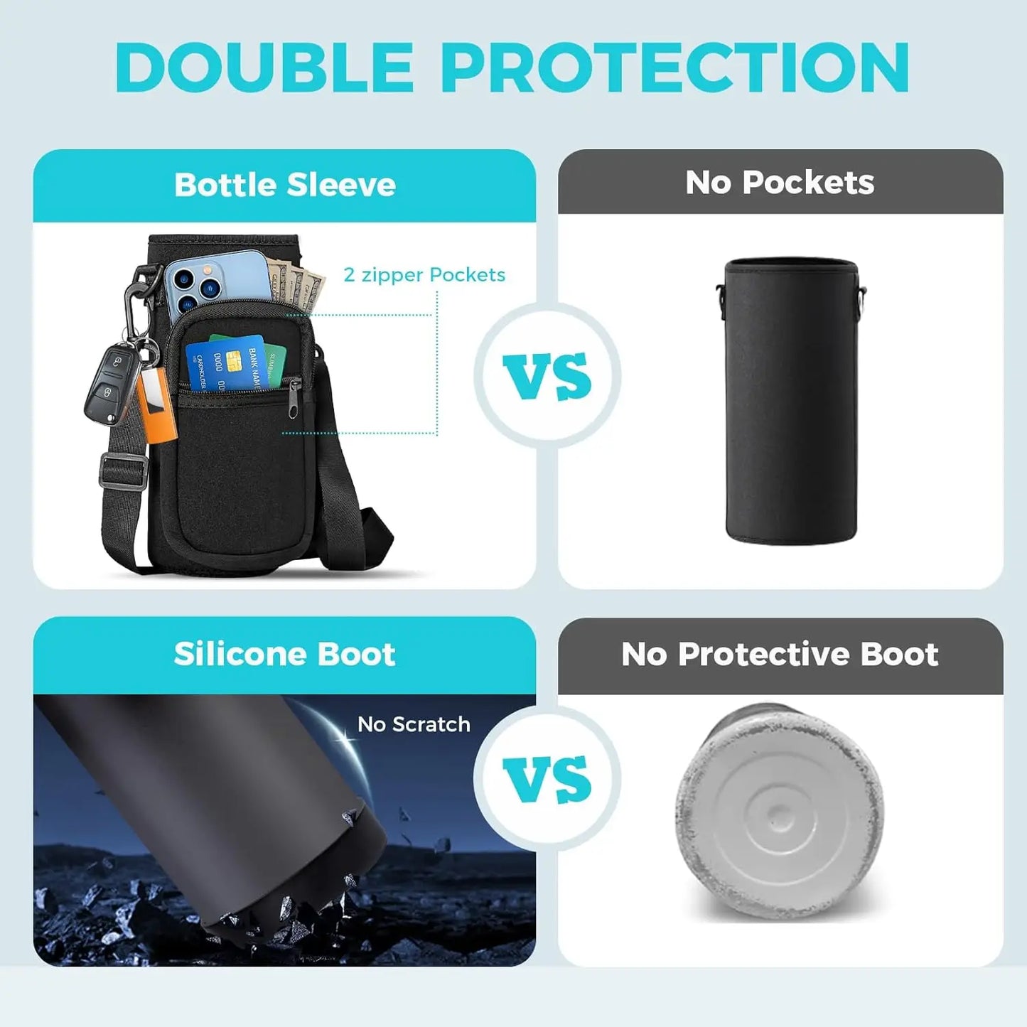 32oz-64oz Insulated Stainless Steel Water Bottle with Straw, Flip Lid, Handle, Paracord Carrier & Silicone Boot, BPA-Free